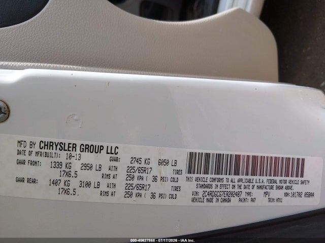 2014 Dodge Grand Caravan Sxt მანქანა იყიდება აუქციონზე, vin: 2C4RDGCG7ER202487, აუქციონის ნომერი: 45627868