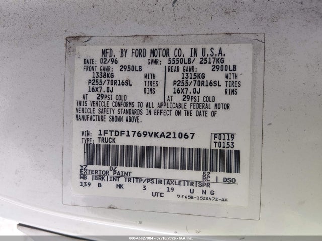 Aukcja sprzedaży 1997 Ford F-150 Standard Lariat/standard/xl/xlt, vin: 1FTDF1769VKA21067, numer aukcji: 45627904