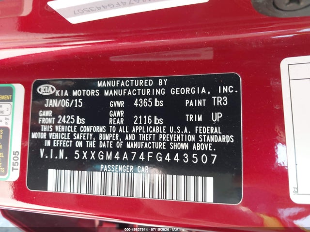 KIA Optima Lx 2015 5XXGM4A74FG443507 Image 9