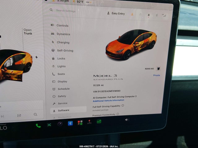 Tesla Model 3 Standard Range Plus Rear-wheel Drive 2021 5YJ3E1EA2MF018593 Image 7