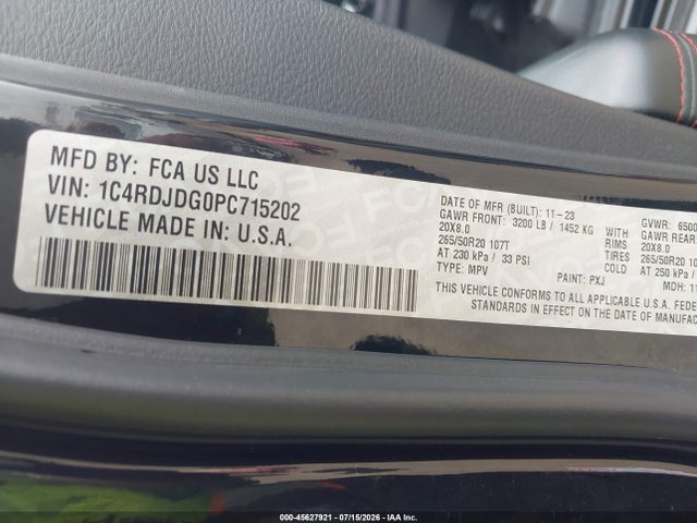 45627921 :رقم المزاد ، 1C4RDJDG0PC715202 vin ، 2023 Dodge Durango Gt Awd مزاد بيع