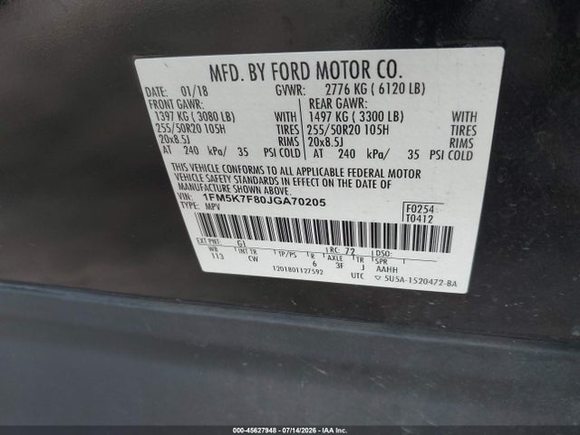 Aukcja sprzedaży 2018 Ford Explorer Limited, vin: 1FM5K7F80JGA70205, numer aukcji: 45627948