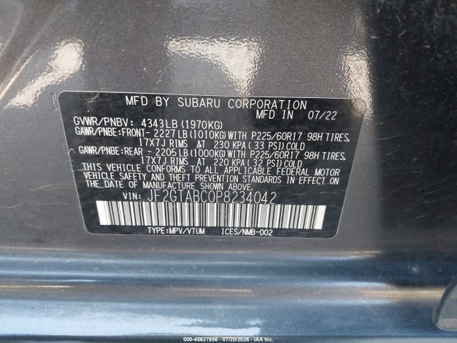 2023 Subaru Crosstrek მანქანა იყიდება აუქციონზე, vin: JF2GTABC0P8234042, აუქციონის ნომერი: 45627956