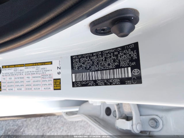 45627965 :رقم المزاد ، JTDBCMFE0RJ023800 vin ، 2024 Toyota Corolla Hybrid Se مزاد بيع