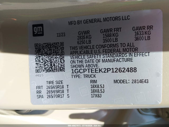 1GCPTEEK2P1262488 Chevrolet Colorado 4wd Short Box Trail Boss