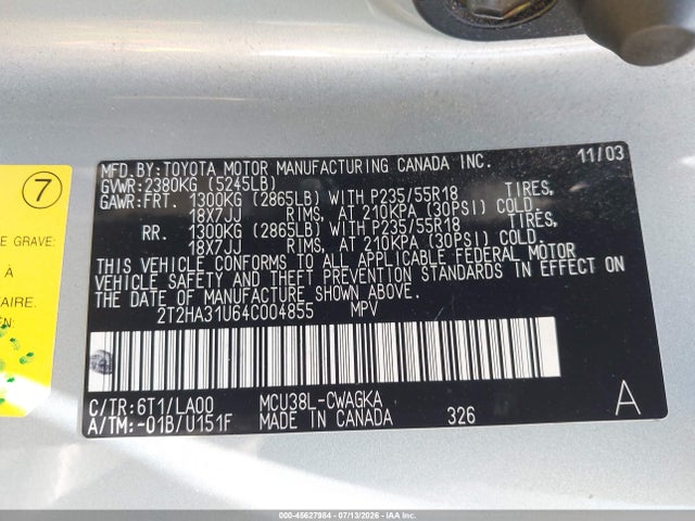 2004 Lexus Rx 330 მანქანა იყიდება აუქციონზე, vin: 2T2HA31U64C004855, აუქციონის ნომერი: 45627984