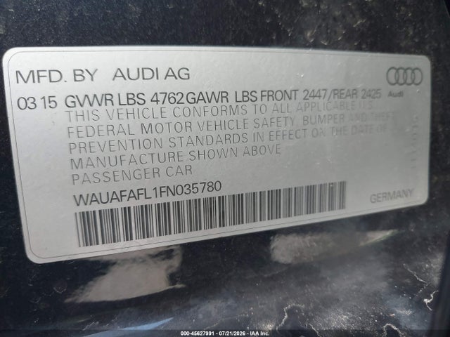 45627991 :رقم المزاد ، WAUAFAFL1FN035780 vin ، 2015 Audi A4 2.0t Premium مزاد بيع