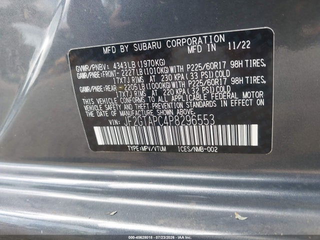 45628018 :رقم المزاد ، JF2GTAPC4P8296553 vin ، 2023 Subaru Crosstrek Premium مزاد بيع