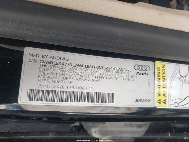 Aukcja sprzedaży 2009 Audi A4 2.0t/2.0t Special Edition, vin: WAUAF48H69K006114, numer aukcji: 45628068