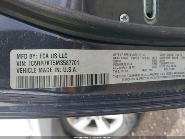 Продажа на аукционе авто 2021 Ram 1500 Classic Tradesman  4x4 5'7 Box, vin: 1C6RR7KT5MS587701, номер лота: 45628076
