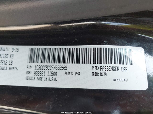 45628079 :رقم المزاد ، 1C3CCCBG2FN686509 vin ، 2015 Chrysler 200 S مزاد بيع