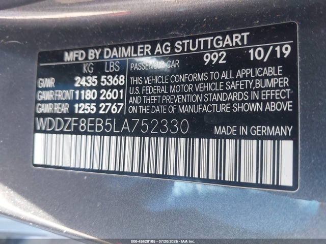 2020 Mercedes-benz E 350 4matic მანქანა იყიდება აუქციონზე, vin: WDDZF8EB5LA752330, აუქციონის ნომერი: 45628105