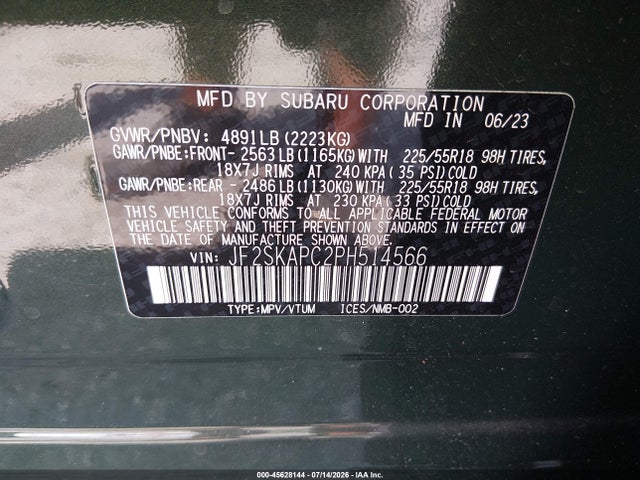 Продажа на аукционе авто 2023 Subaru Forester Limited, vin: JF2SKAPC2PH514566, номер лота: 45628144
