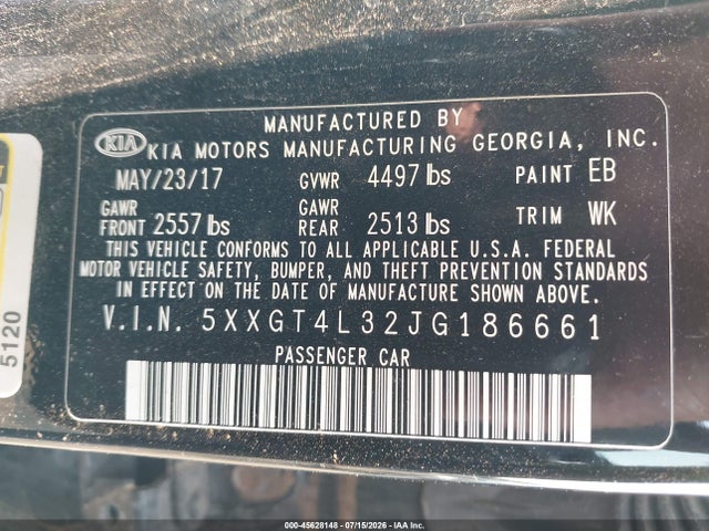 45628148 :رقم المزاد ، 5XXGT4L32JG186661 vin ، 2018 Kia Optima Lx مزاد بيع