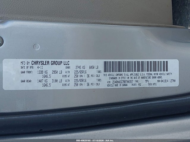 45628165 :رقم المزاد ، 2D4RN4DG7BR700357 vin ، 2011 Dodge Grand Caravan Express مزاد بيع