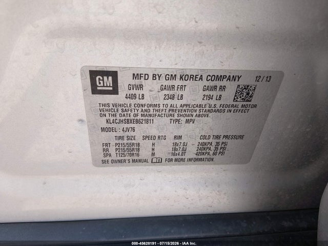 2014 Buick Encore Premium მანქანა იყიდება აუქციონზე, vin: KL4CJHSBXEB621811, აუქციონის ნომერი: 45628191