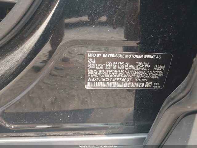 45628198 :رقم المزاد ، WBXYJ5C37JEF74897 vin ، 2018 Bmw X2 Xdrive28i مزاد بيع