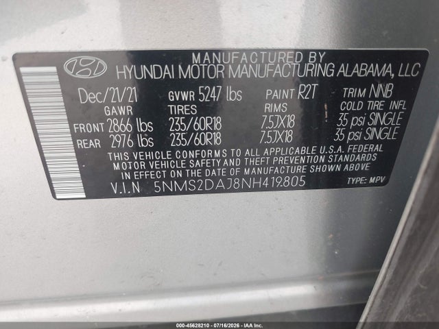 Hyundai Santa Fe Sel 2022 5NMS2DAJ8NH419805 Image 9