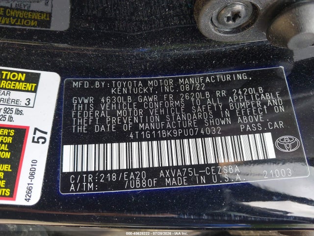 4T1G11BK9PU074032 Toyota Camry Se Awd