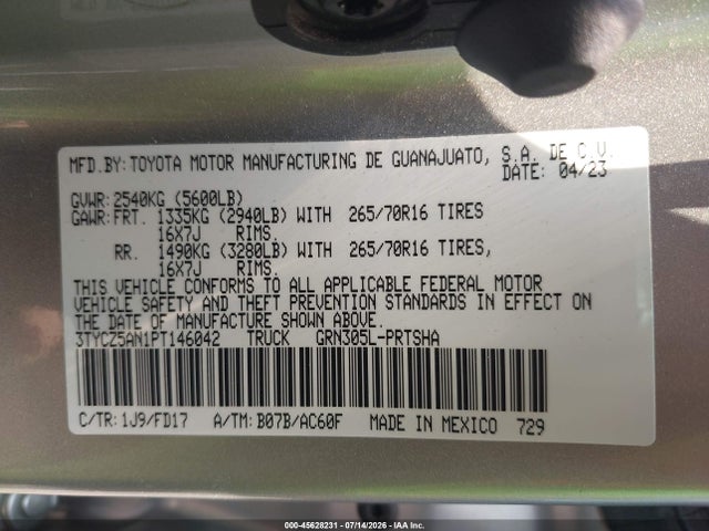 45628231 :رقم المزاد ، 3TYCZ5AN1PT146042 vin ، 2023 Toyota Tacoma Trd Off Road مزاد بيع