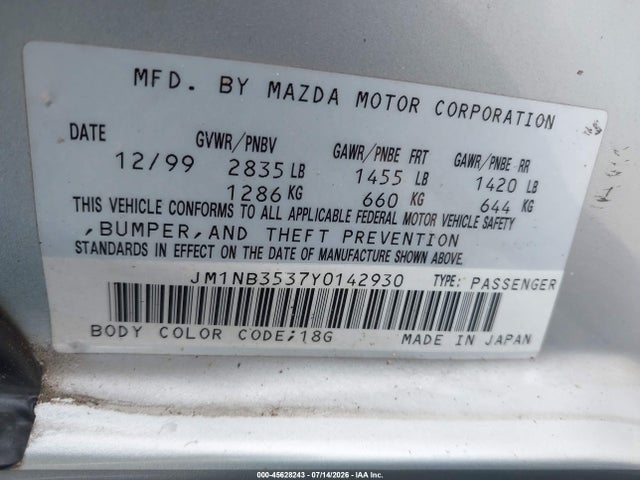 Продажа на аукционе авто 2000 Mazda Mx-5 Miata Ls/special Edition, vin: JM1NB3537Y0142930, номер лота: 45628243