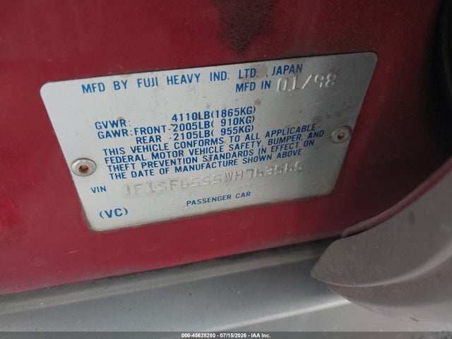 Aukcja sprzedaży 1998 Subaru Forester S, vin: JF1SF6555WH763565, numer aukcji: 45628280