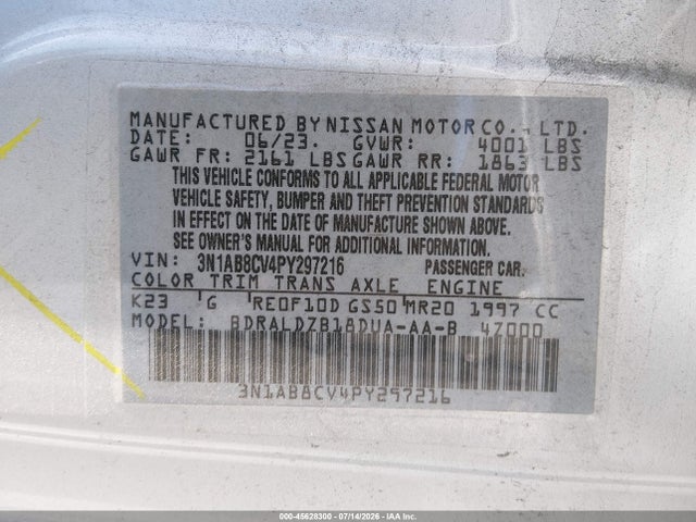 3N1AB8CV4PY297216 Nissan Sentra Sv Xtronic Cvt