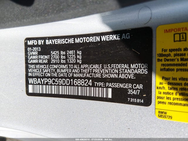Продаж на аукціоні авто 2013 Bmw 650i, vin: WBAYP9C59DD168824, номер лоту: 45628310