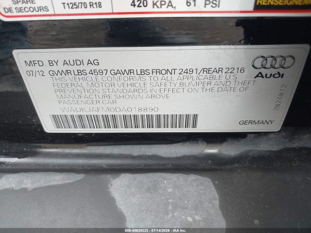 Aukcja sprzedaży 2013 Audi A3 2.0 Tdi Premium, vin: WAUKJAFM0DA018890, numer aukcji: 45628322