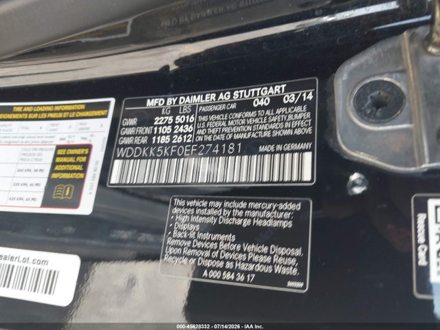 Aukcja sprzedaży 2014 Mercedes-benz E 350, vin: WDDKK5KF0EF274181, numer aukcji: 45628332