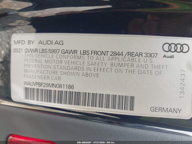 Aukcja sprzedaży 2021 Audi A7 Sportback Prestige 55 Tfsi E Quattro S Tronic, vin: WAUVPBF29MN081186, numer aukcji: 45628367