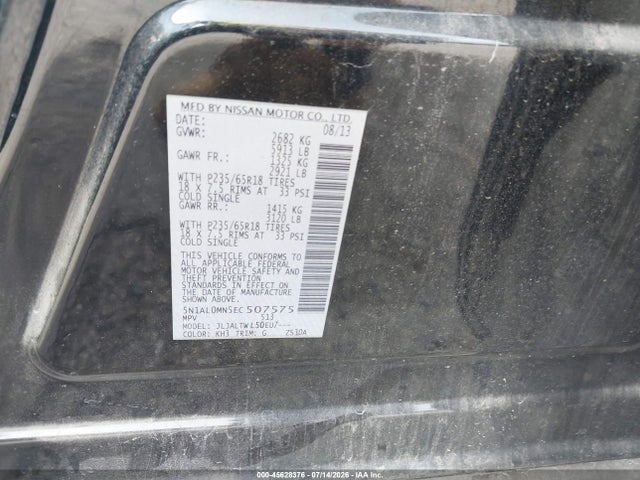 2014 Infiniti Qx60 მანქანა იყიდება აუქციონზე, vin: 5N1AL0MN5EC507575, აუქციონის ნომერი: 45628376