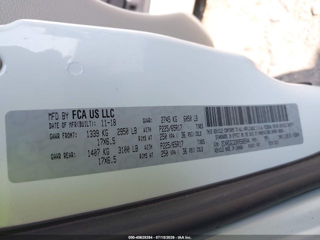 45628394 :رقم المزاد ، 2C4RDGCG3KR580544 vin ، 2019 Dodge Grand Caravan Sxt مزاد بيع