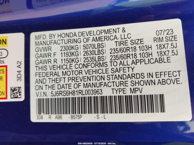 5J6RS6H81RL003963 Honda Cr-v Hybrid Sport-l