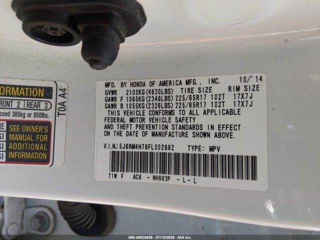 5J6RM4H78FL002682 Honda Cr-v Ex-l