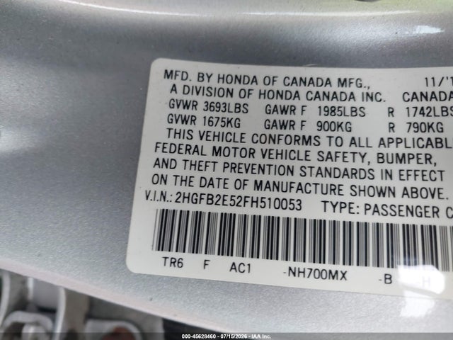 2HGFB2E52FH510053 Honda Civic Lx