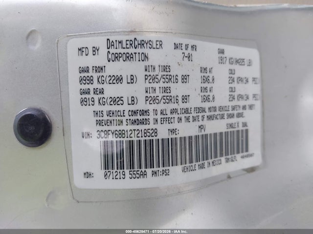 Продаж на аукціоні авто 2002 Chrysler Pt Cruiser Limited, vin: 3C8FY68B12T218528, номер лоту: 45628471