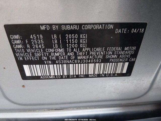 Subaru Legacy 2.5i Premium 2018 4S3BNAC69J3040593 Image 9