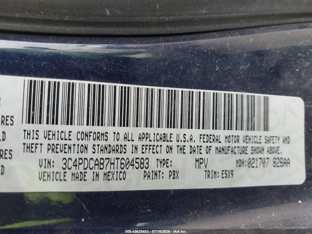 45628483 :رقم المزاد ، 3C4PDCAB7HT604583 vin ، 2017 Dodge Journey Se مزاد بيع