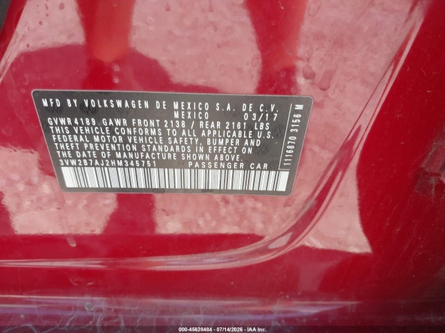 3VW2B7AJ2HM345751 Volkswagen Jetta 1.4t S