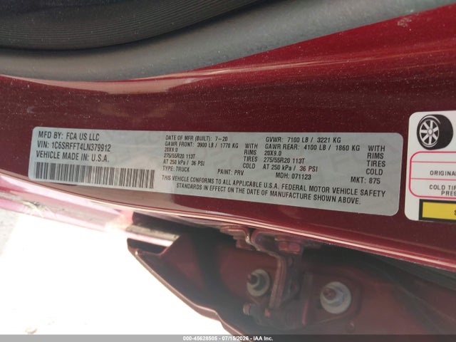 Aukcja sprzedaży 2020 Ram 1500 Big Horn  4x4 5'7 Box, vin: 1C6SRFFT4LN379912, numer aukcji: 45628505