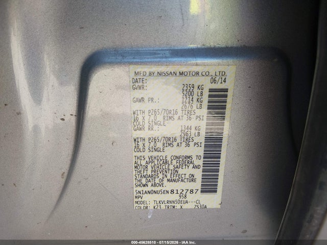 2014 Nissan Xterra S მანქანა იყიდება აუქციონზე, vin: 5N1AN0NU5EN812787, აუქციონის ნომერი: 45628510