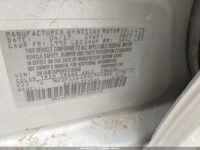 Nissan SENTRA SV 2017 3N1AB7AP9HY316648 Image 9