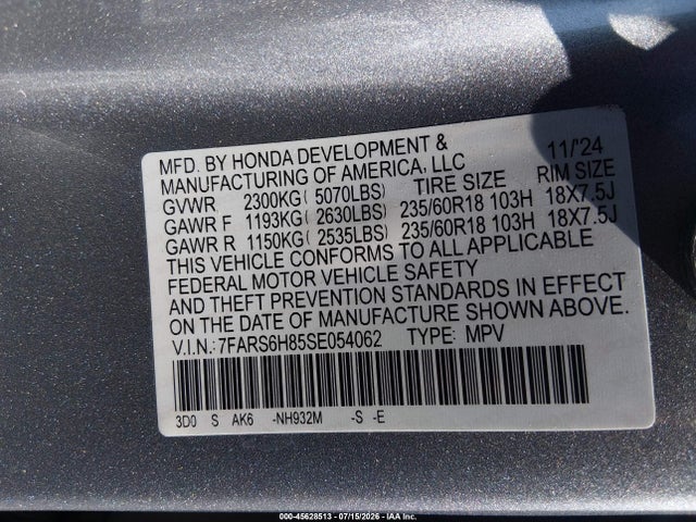 7FARS6H85SE054062 Honda Cr-v Hybrid Sport-l
