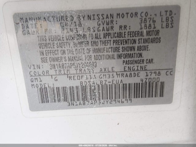 Nissan SENTRA S 2018 3N1AB7AP5JY294699 Image 9