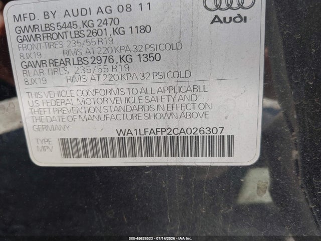 Продаж на аукціоні авто 2012 Audi Q5 2.0t Premium, vin: WA1LFAFP2CA026307, номер лоту: 45628523