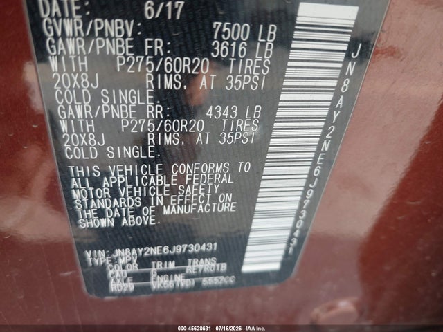 JN8AY2NE6J9730431 Nissan Armada Platinum