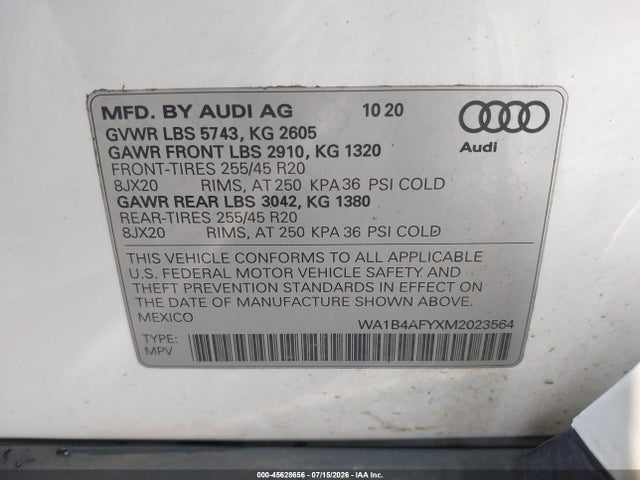 Aukcja sprzedaży 2021 Audi Sq5 Premium Plus Tfsi Quattro Tiptronic, vin: WA1B4AFYXM2023564, numer aukcji: 45628656
