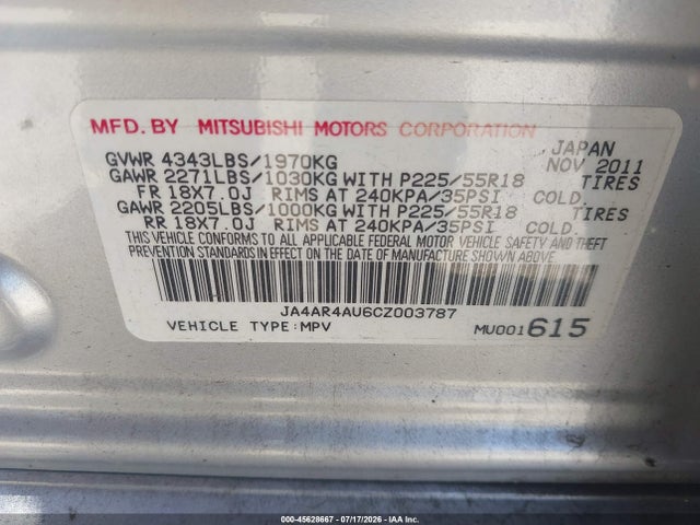 Продаж на аукціоні авто 2012 Mitsubishi Outlander Sport Se, vin: JA4AR4AU6CZ003787, номер лоту: 45628667