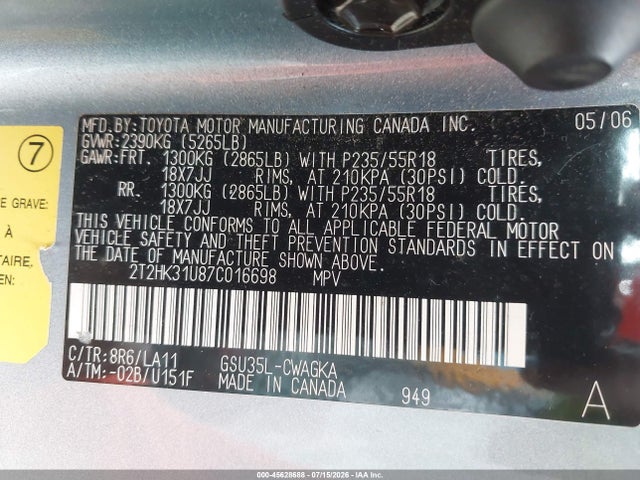 Продажа на аукционе авто 2007 Lexus Rx 350, vin: 2T2HK31U87C016698, номер лота: 45628688